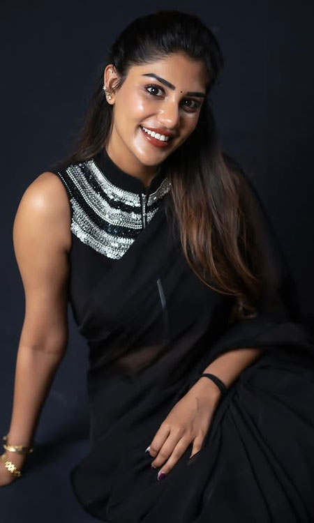 Bandaru Supritha Stuns in Elegant Black Saree Photoshoot
