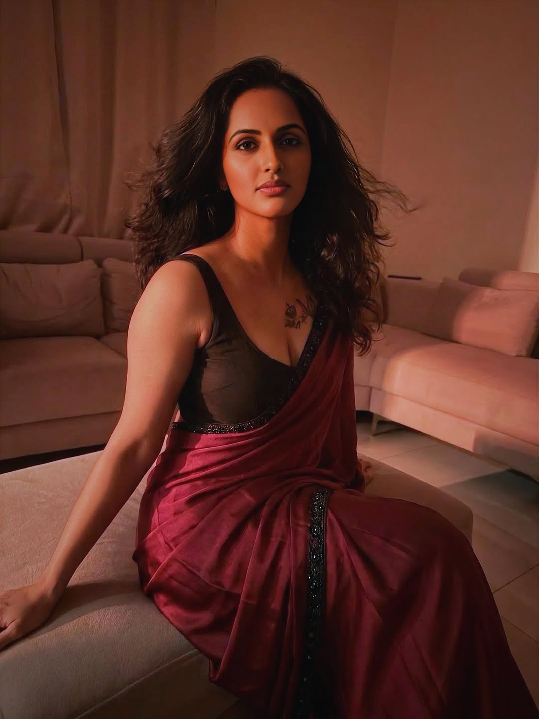 Jyoti Poorvaj Stuns in Elegant Maroon Saree Photoshoot
