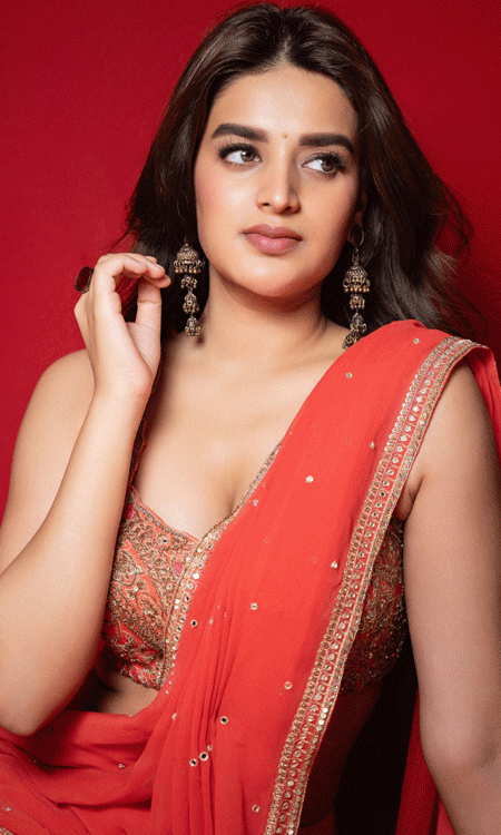 Nidhhi Agerwals Gorgeous Red Saree Look Sets Social Media on Fire
