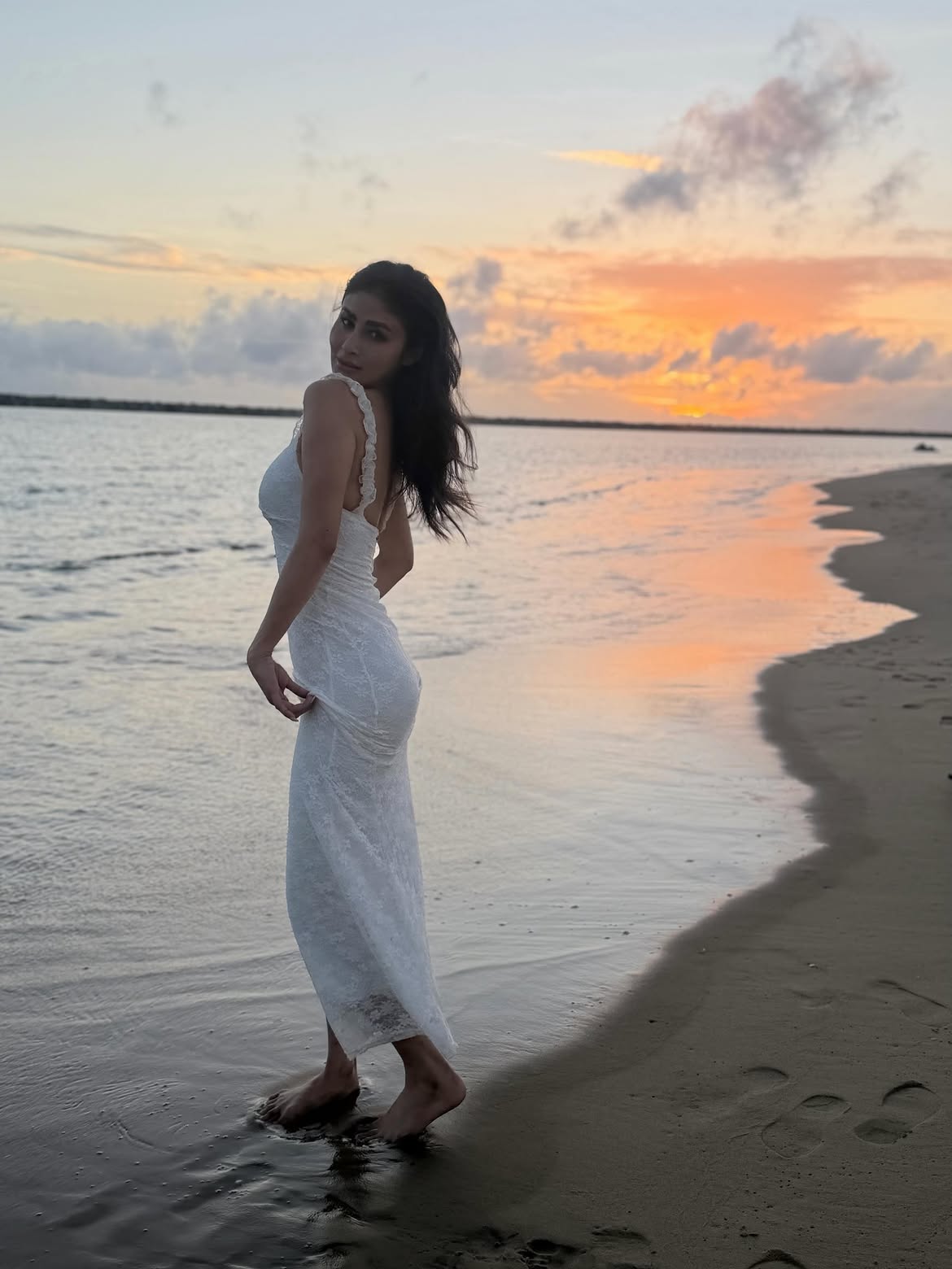 Mouni Roy Stuns in Ethereal Beach Look at Sunset