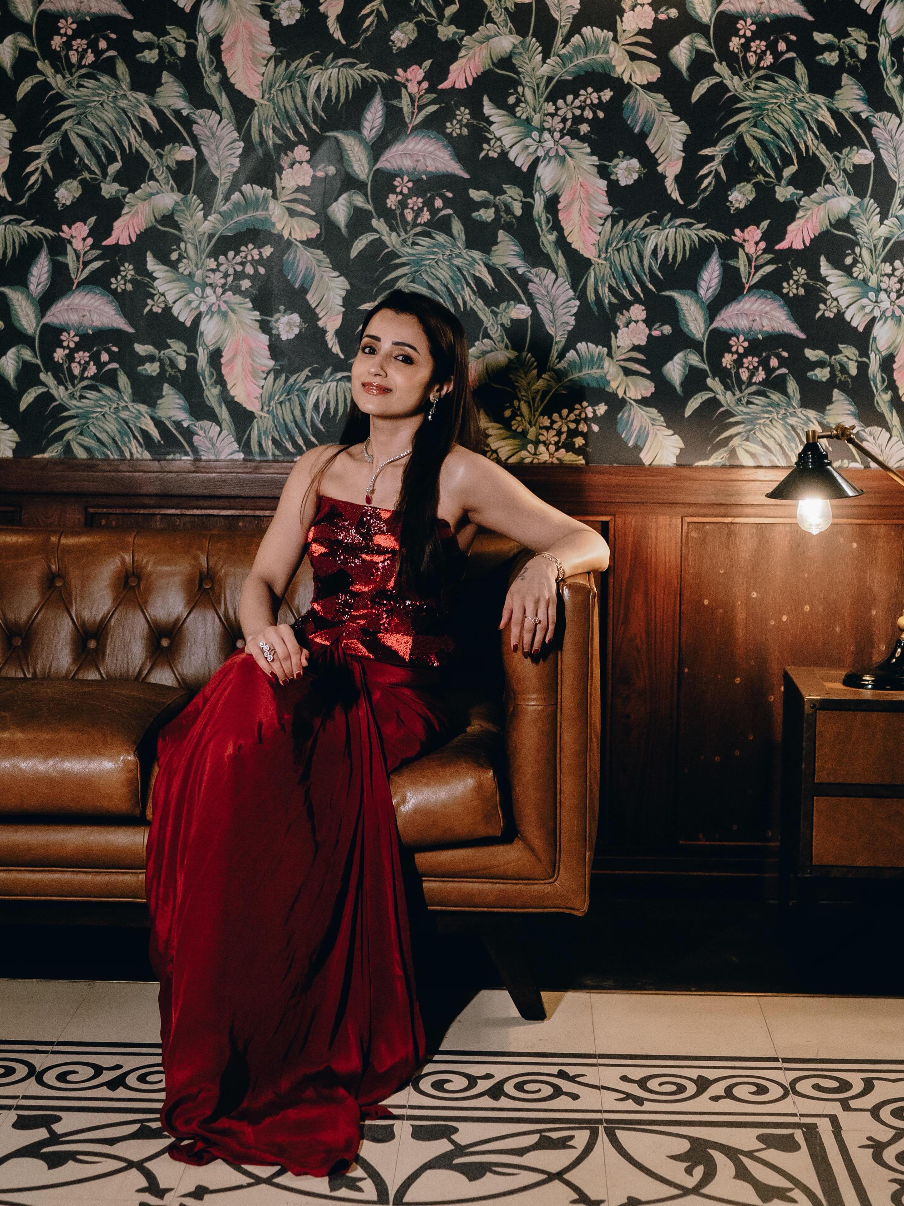 Trisha Krishnan Stuns in a Dazzling Red Sequin Gown, Redefining Timeless Glamour