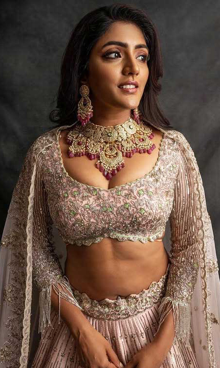 Eesha Rebba Stuns in a Regal Blush Pink Lehenga Look