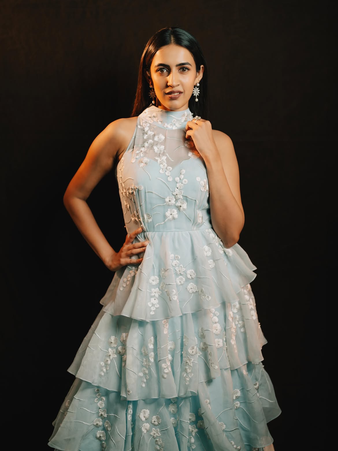 Niharika Konidela Shines in Royal Blue Ruffle Gown
