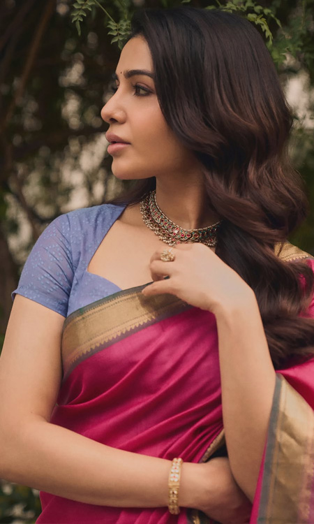 Samantha Shines in Pink Saree Photoshoot with Classic Grace and Beauty