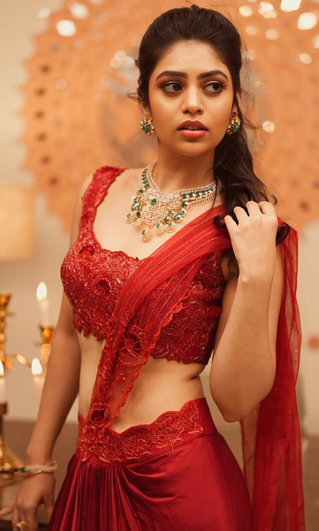 Bandhavi Sridhar Dazzles in Stunning Red Saree Glam Photoshoot
