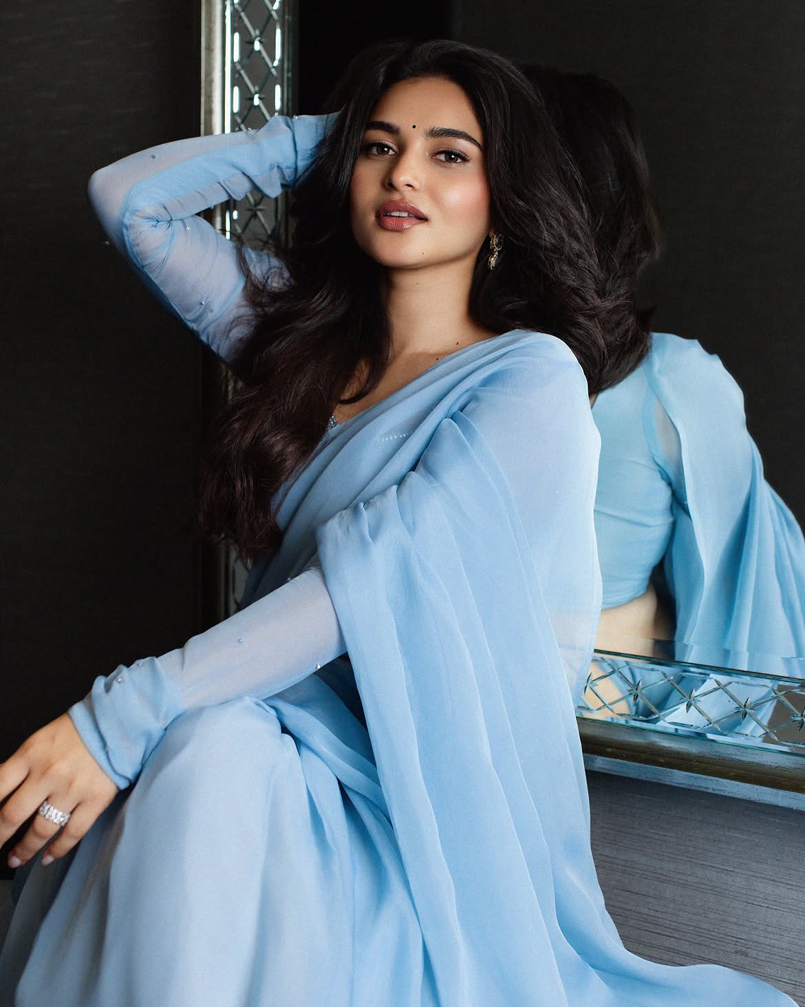 Kayadu Lohar Stuns In Sky-Blue Saree Look