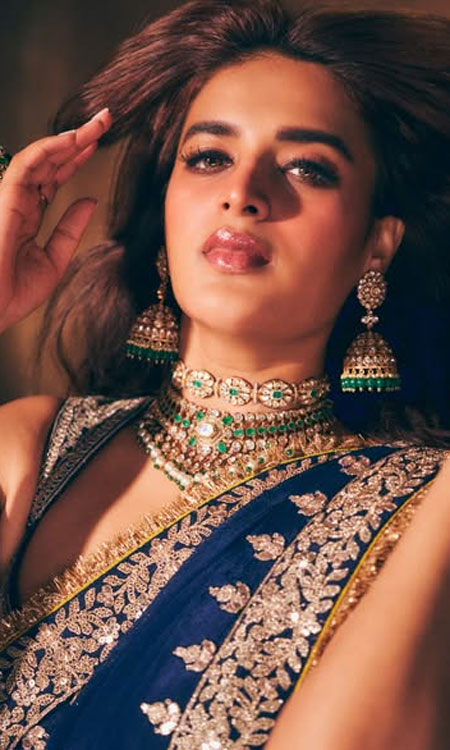 Nidhhi Agerwal Dazzles in an Embroidered Midnight Blue Saree