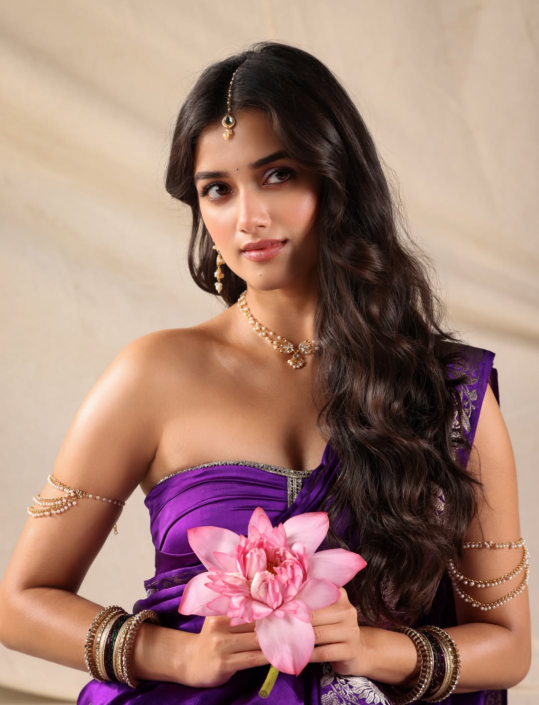 Bhagyashri Borse Stuns in Royal Purple Saree: Princess Vibes and Traditional Glam