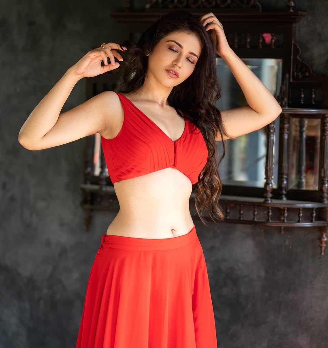 Priyanka Jawalkar Stuns in Red Outfit with Elegant Style