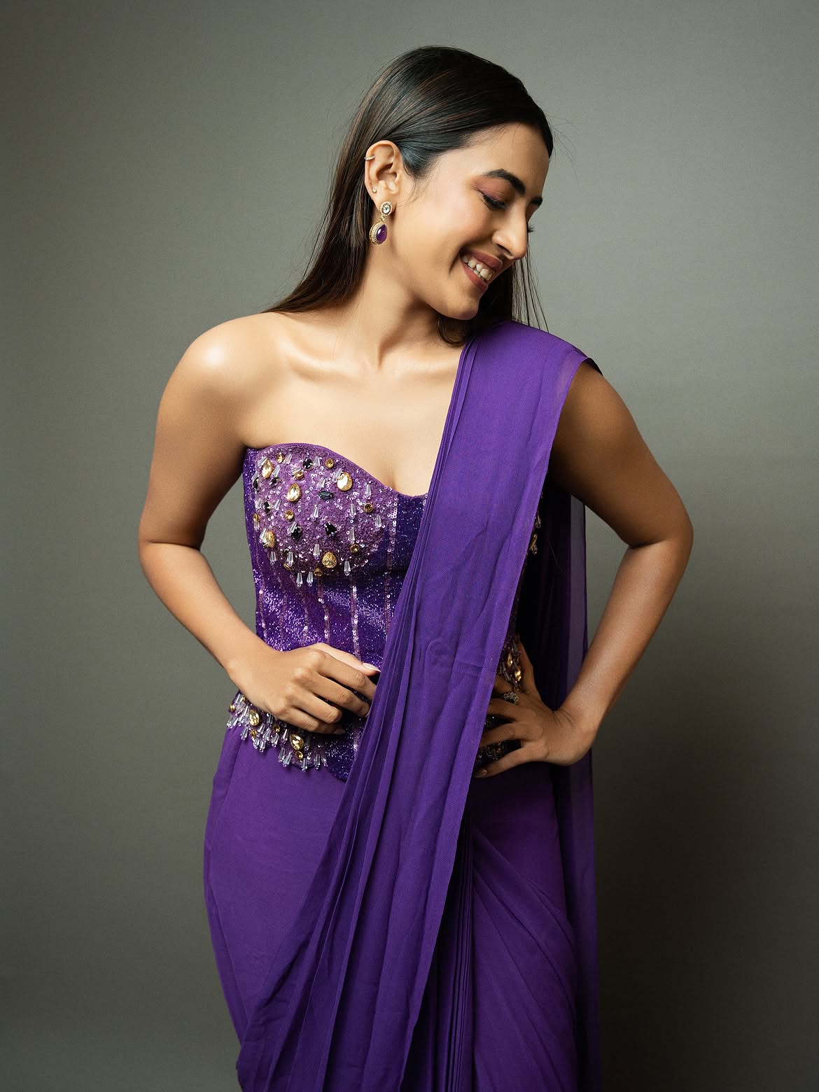 Niharika Konidela Stuns In A Royal Purple Saree Look