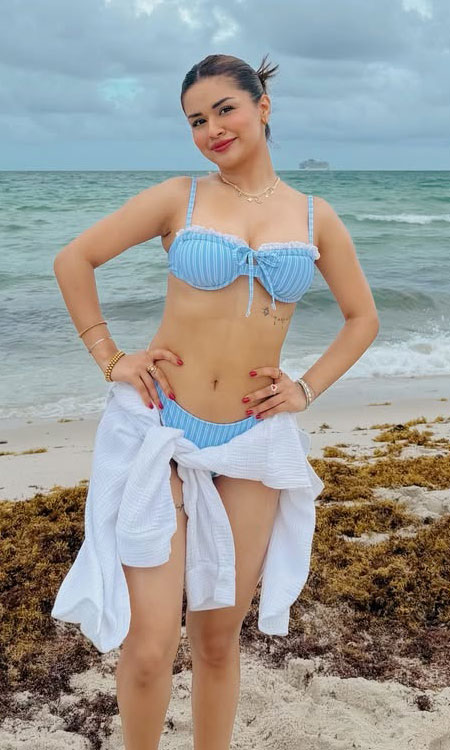 Avneet Kaur Stuns in a Sky Blue Beach Outfit