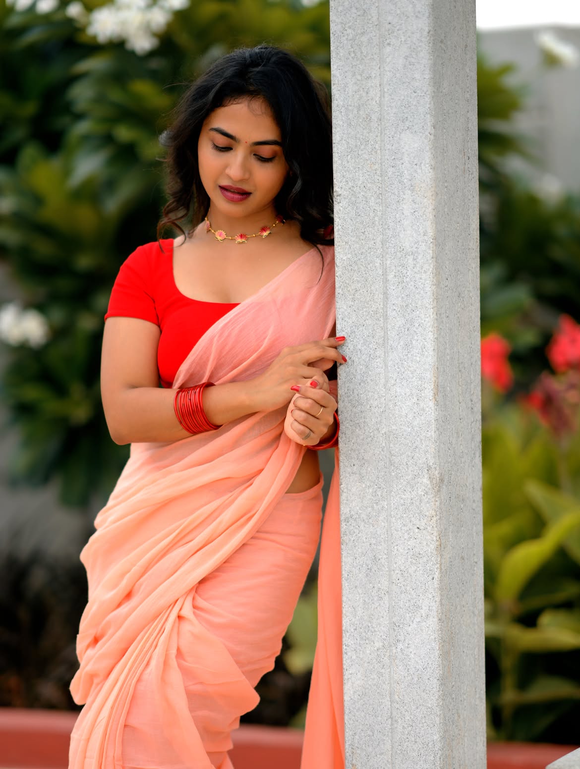 Alekhya Harika Mesmerizes Fans In Dreamy Peach Saree Look