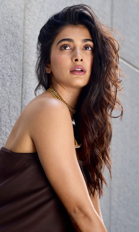 Pooja Hegdes Chic Brown Dress Look