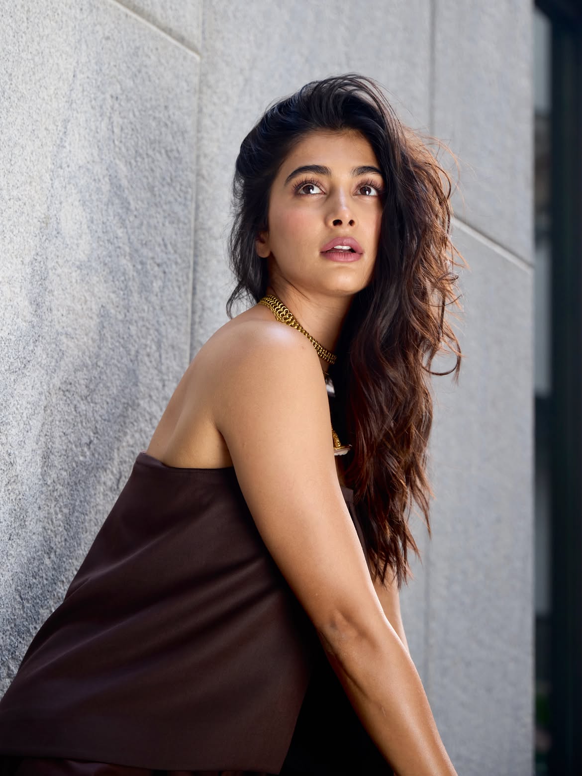 Pooja Hegdes Chic Brown Dress Look