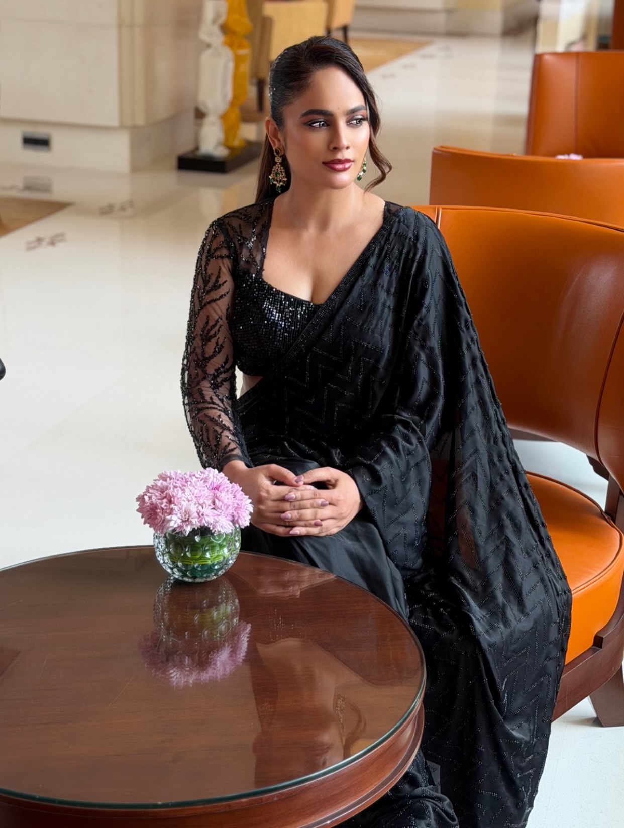 Nandita Swetha Turns Heads in Glamorous Black Sequined Saree