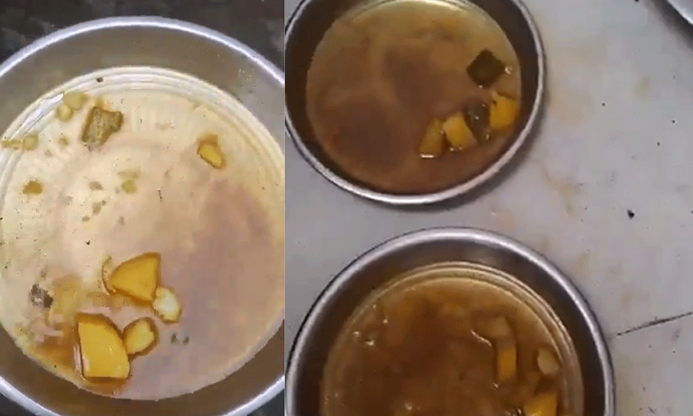 డబుల్ ఇంజిన్ సర్కార్‌లో ‘అ‘న్యాయమైన’ భోజనం.. నీళ్ల చారులో ఆలూ తేలుతోంది జర భద్రం!