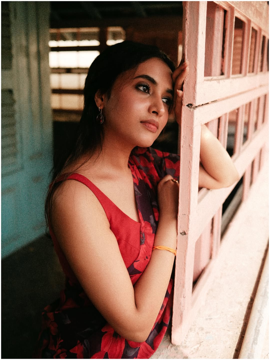 Priyanka Mohan Stuns in Red Floral Saree, Showcases Timeless South Indian Elegance