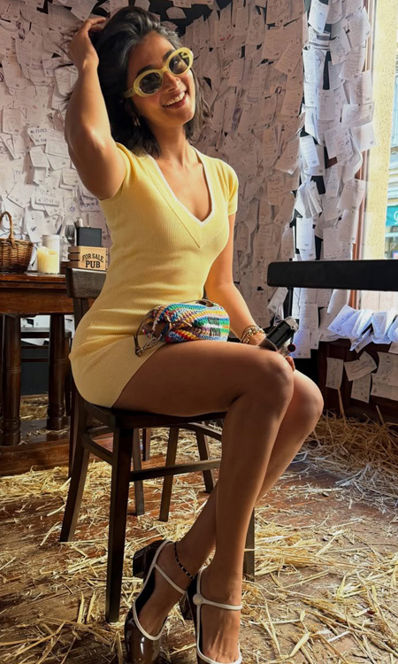 Pooja Hegde Looks Stunning in Yellow Mini Dress with Chic Cafe Fashion Vibes