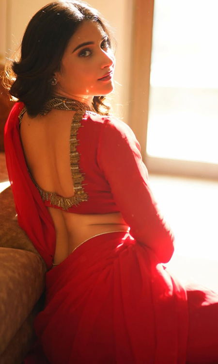 Prisha Rajesh Singh Stuns in Red Saree with Gold Blouse Traditional Elegance