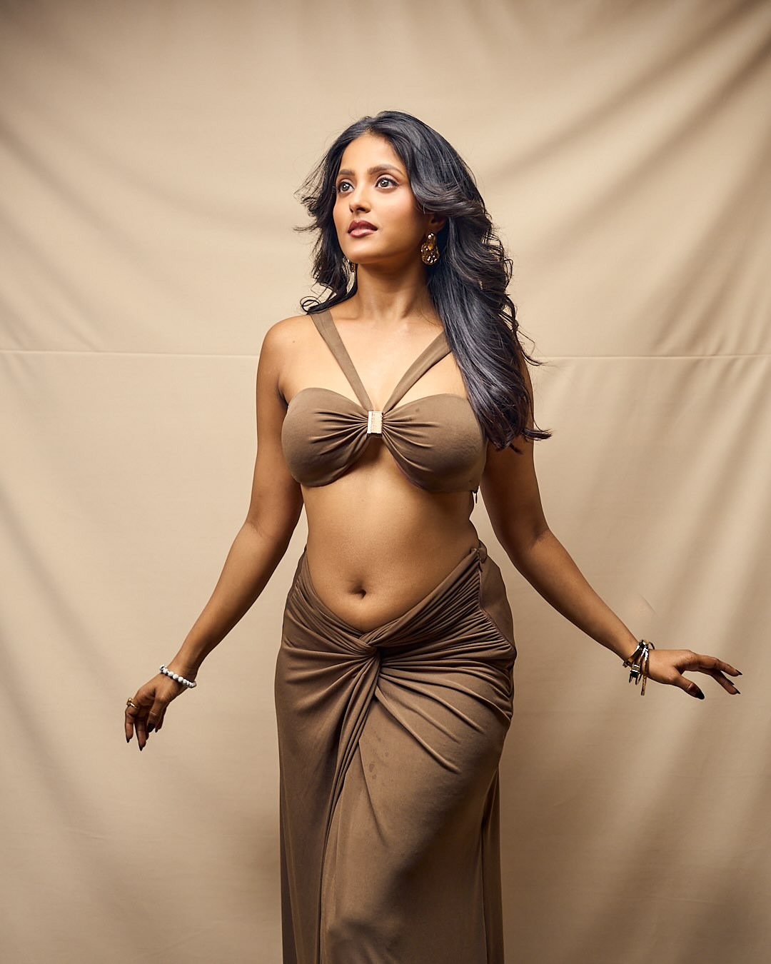 Ulka Gupta Turns Heads in a Stylish Brown Crop Top and Draped Skirt