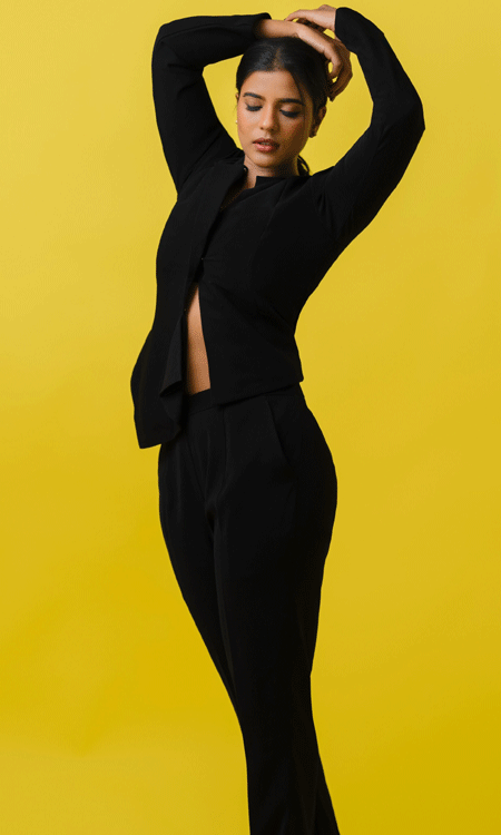 Aishwarya Rajesh Stuns in Chic Black Power Suit and Red Heels