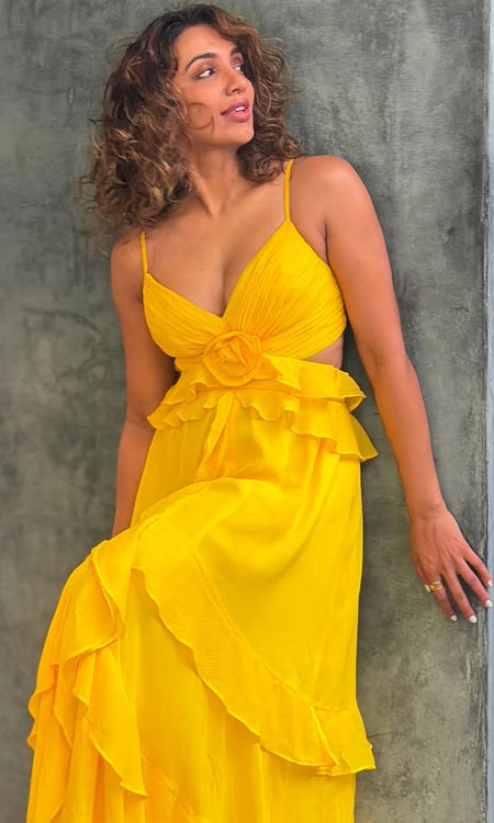 Tejaswi Madivada Radiates Sunshine Elegance in Yellow Tiered Dress