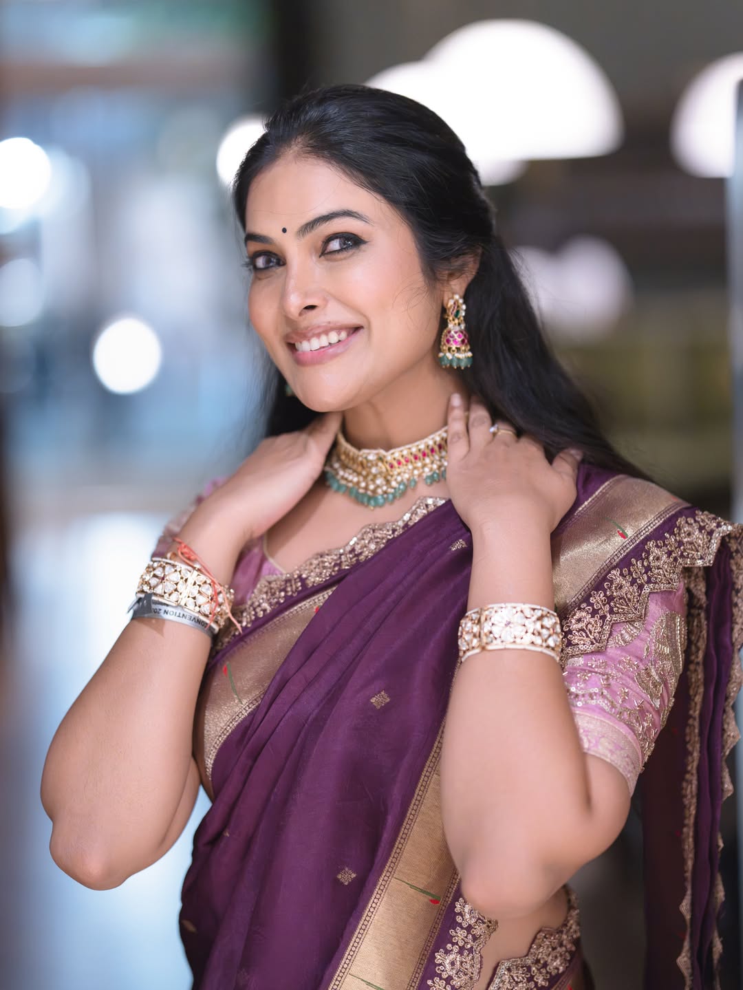 Divi Vadthya Stuns in a Regal Purple Saree for Dhara Fashions