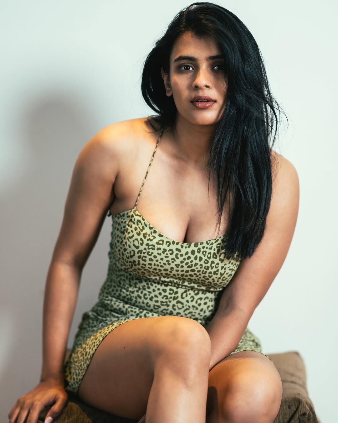 Hebah Patel Stuns in a Green Leopard-Print Look