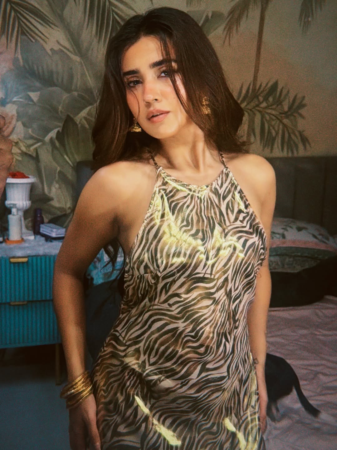Roshni Walia Stuns in a Glamorous Metallic Zebra-Print Dress