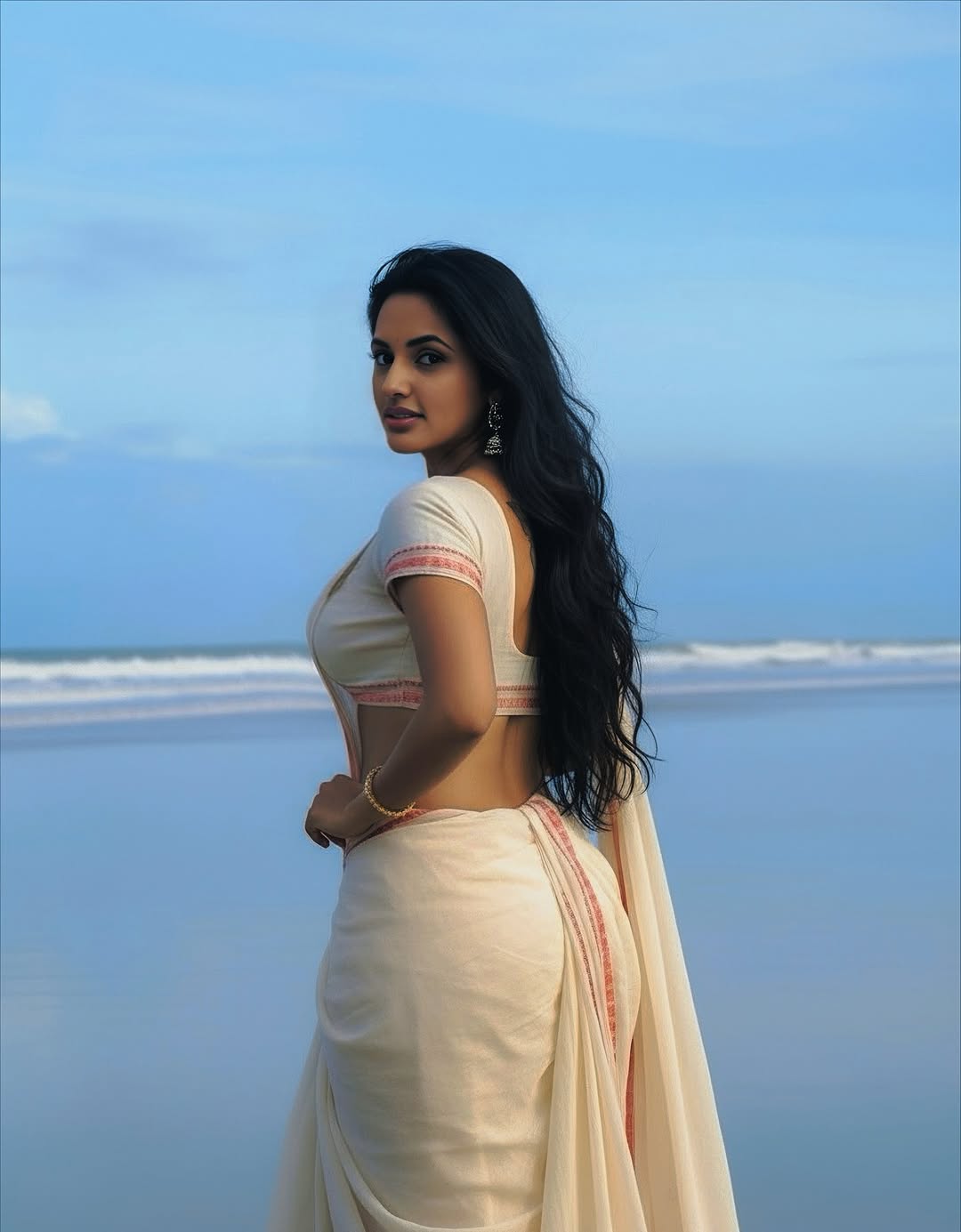 Jyoti Poorvaj Stuns in Elegant Saree Look by the Beach