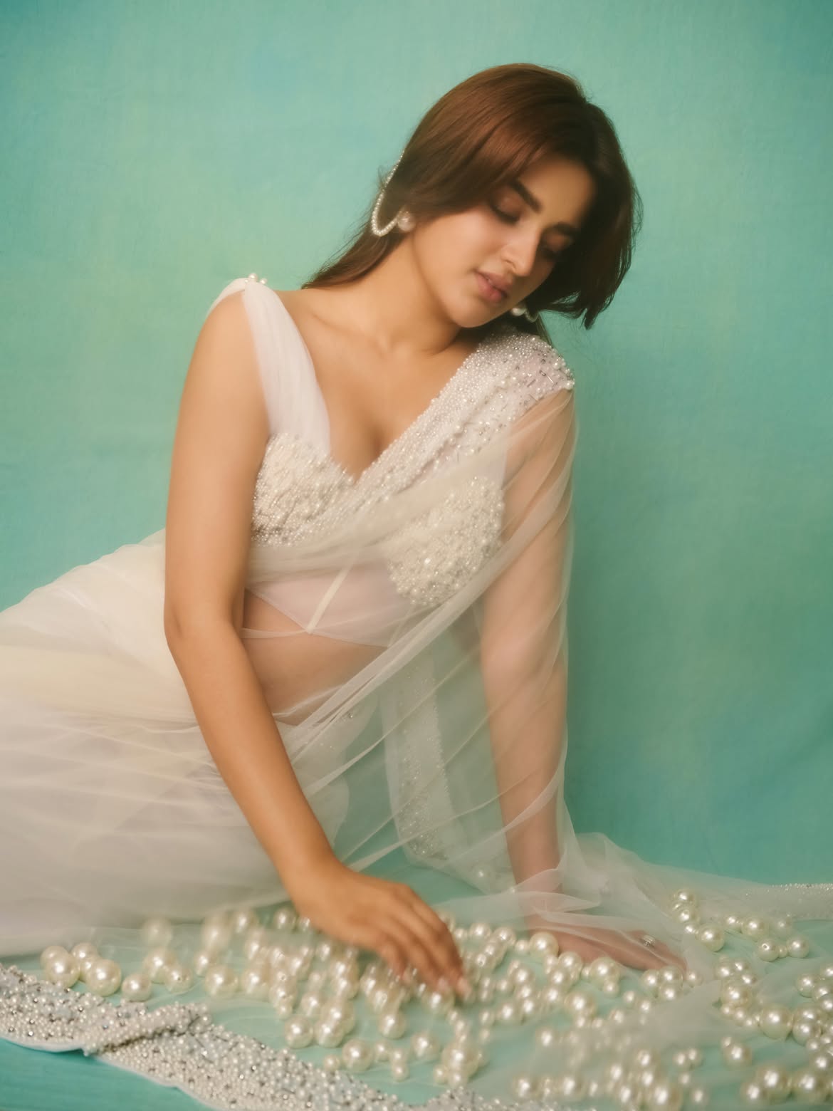 Nidhhi Agerwals Pearl Saree Look Is Pure Glamour and Grace