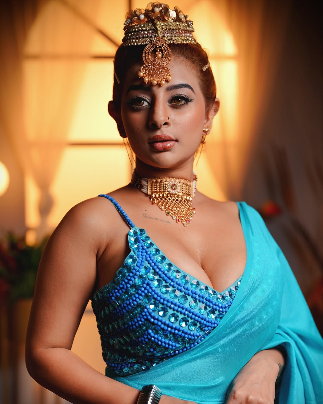 Ankita Dave Stuns in a Regal Turquoise Saree and Glamorous Look
