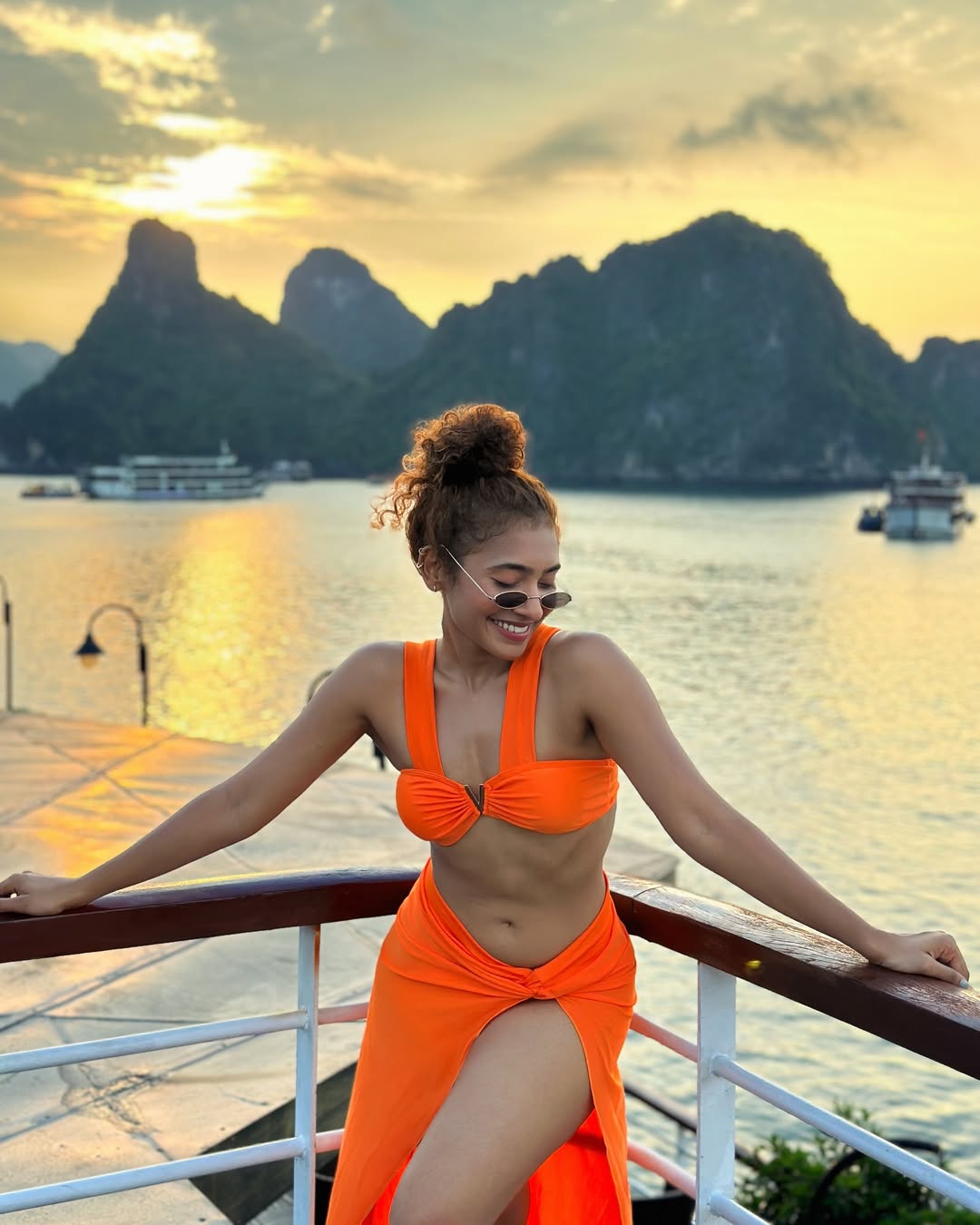 Gnaneswari Kandregula Stuns in a Vibrant Orange Two-Piece Look