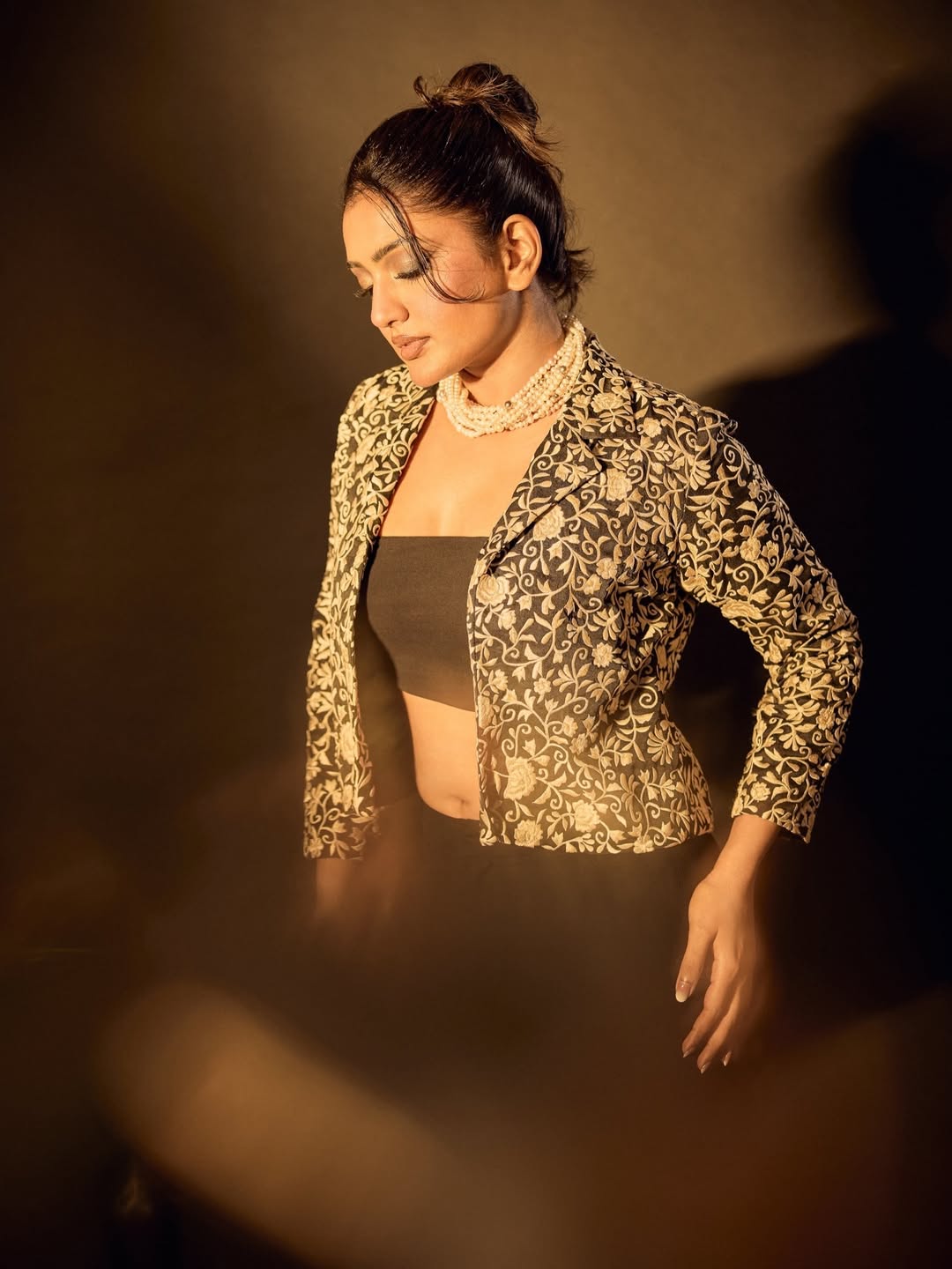 Eesha Rebba Stuns in a Sophisticated Black and Gold Enigma Look