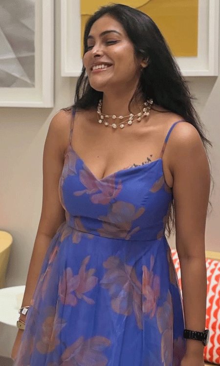 Divi Vadthya Stuns in Blue Floral Dress With Elegant Style