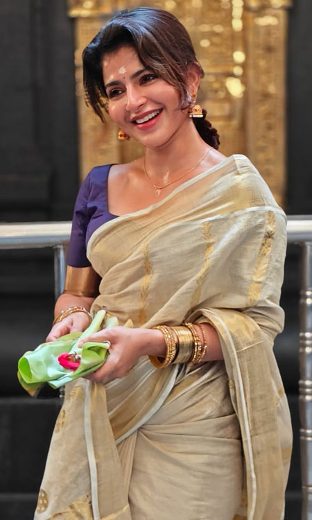 Iswarya Menon Looks Graceful in a Classic Cream and Gold Saree