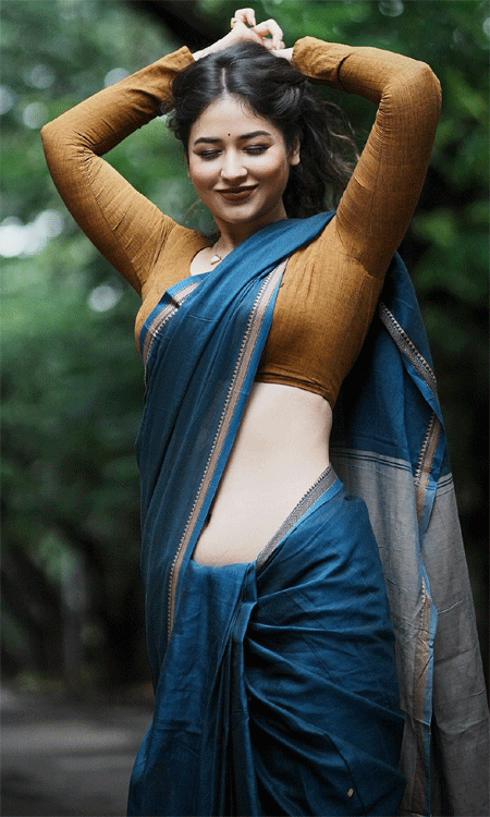 Blue Saree Serenity: Priyanka Jawalkar’s Natural Glow