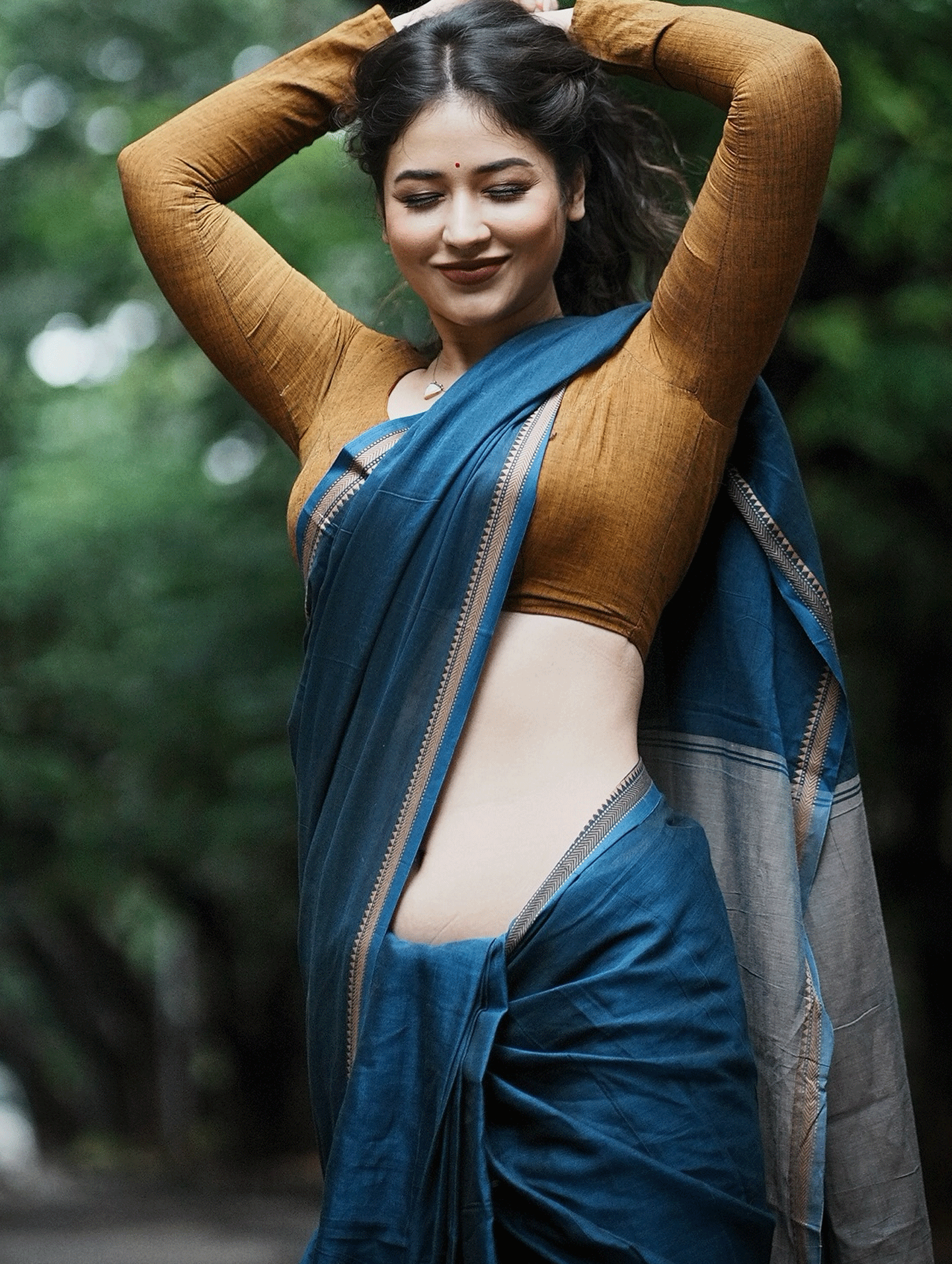 Blue Saree Serenity: Priyanka Jawalkar’s Natural Glow