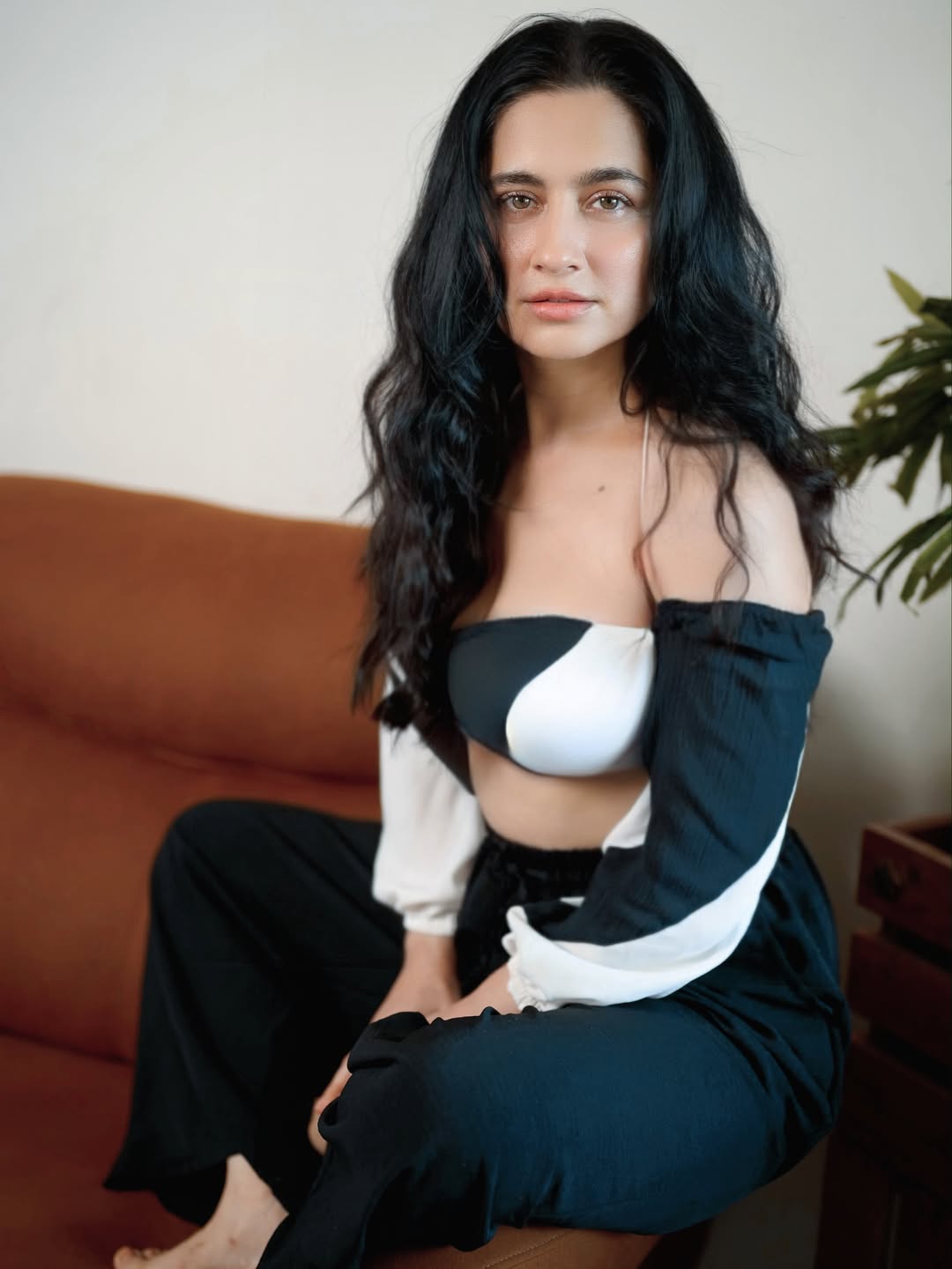 Sanjeeda Shaikh Looks Stunning in a Chic Black-and-White Off-Shoulder Look