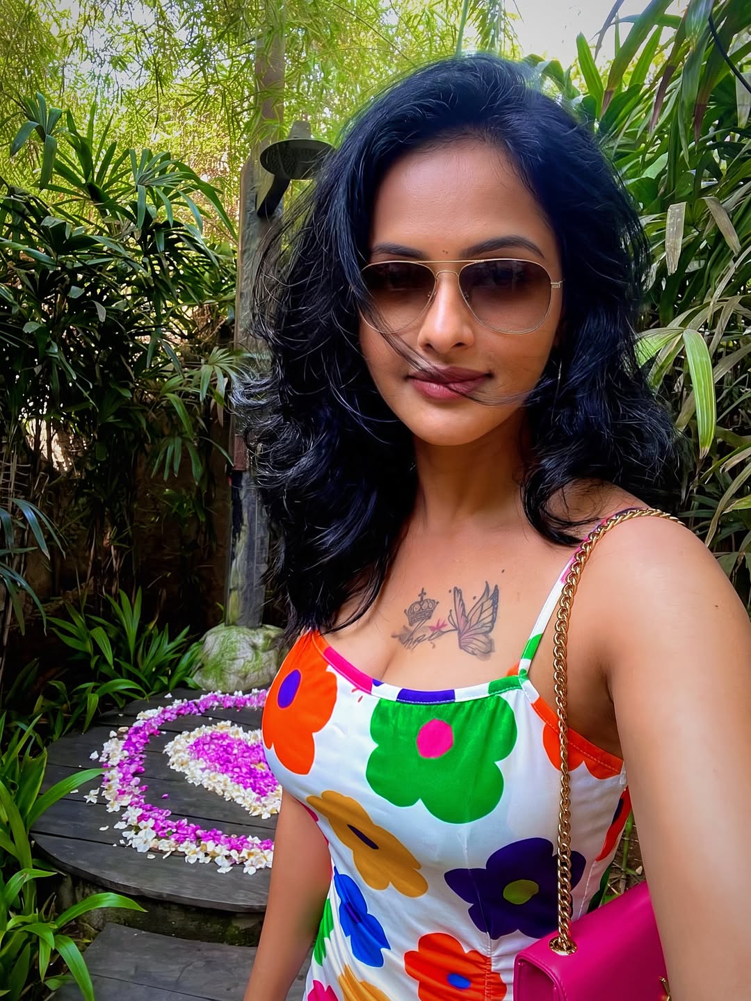 Jyoti Poorvaj Stuns in a Vibrant Floral Dress With a Glamorous Tropical Look