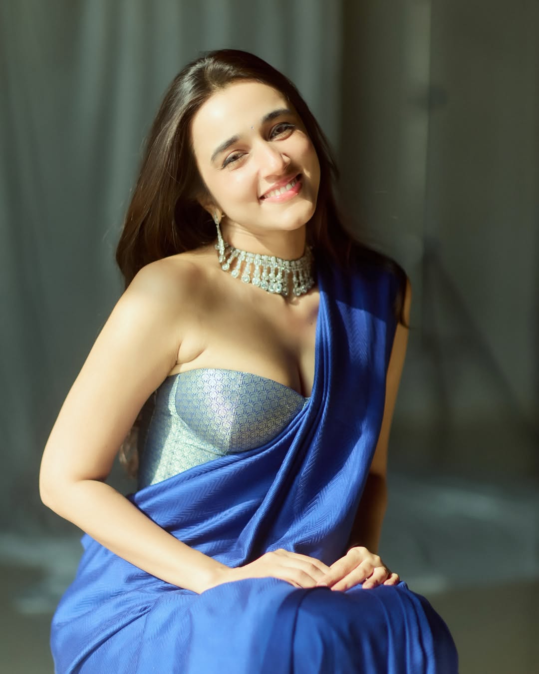 Nuveksha’s Gorgeous Blue Saree Look Wins Hearts on Social Media