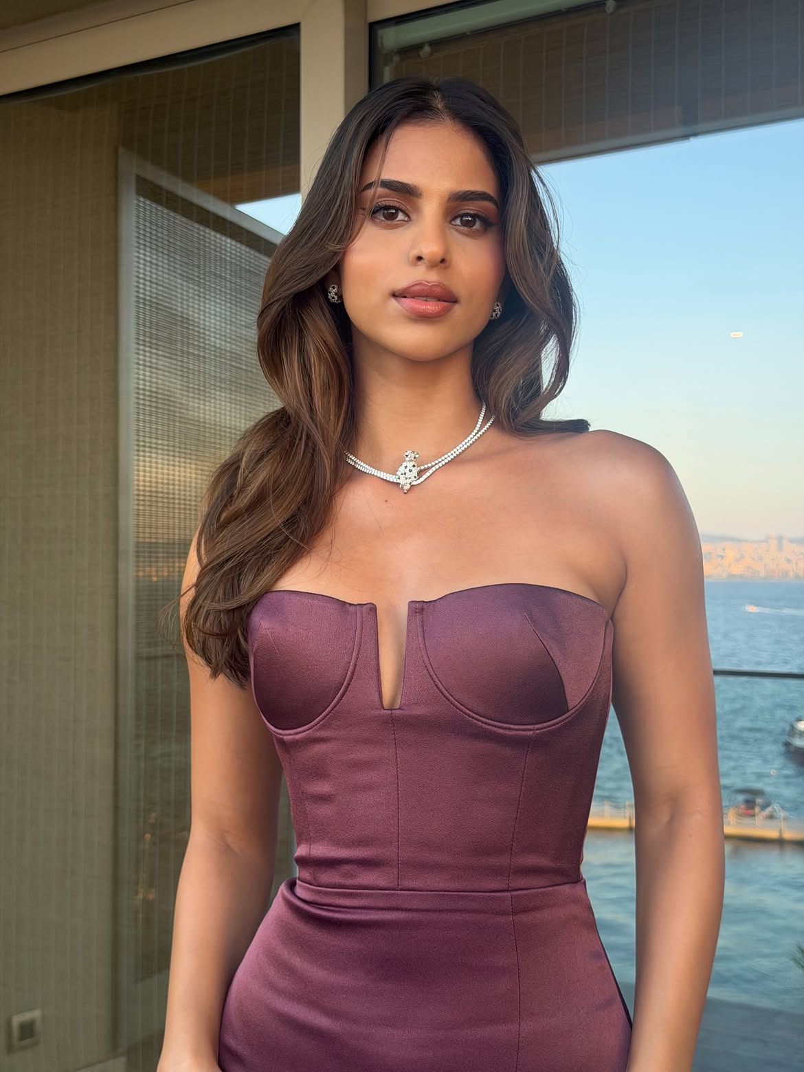 Suhana Khan Stuns in a Gorgeous Burgundy Alex Perry Look