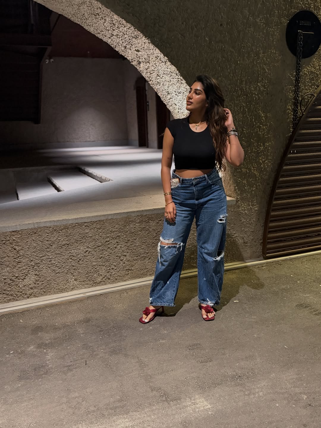 Supritha Naidu Stuns in Casual Black Crop Top and Denim Look
