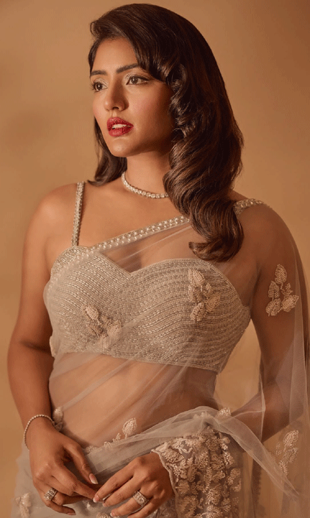 Eesha Rebba Stuns in Sheer Beige Saree With Vintage Glamour
