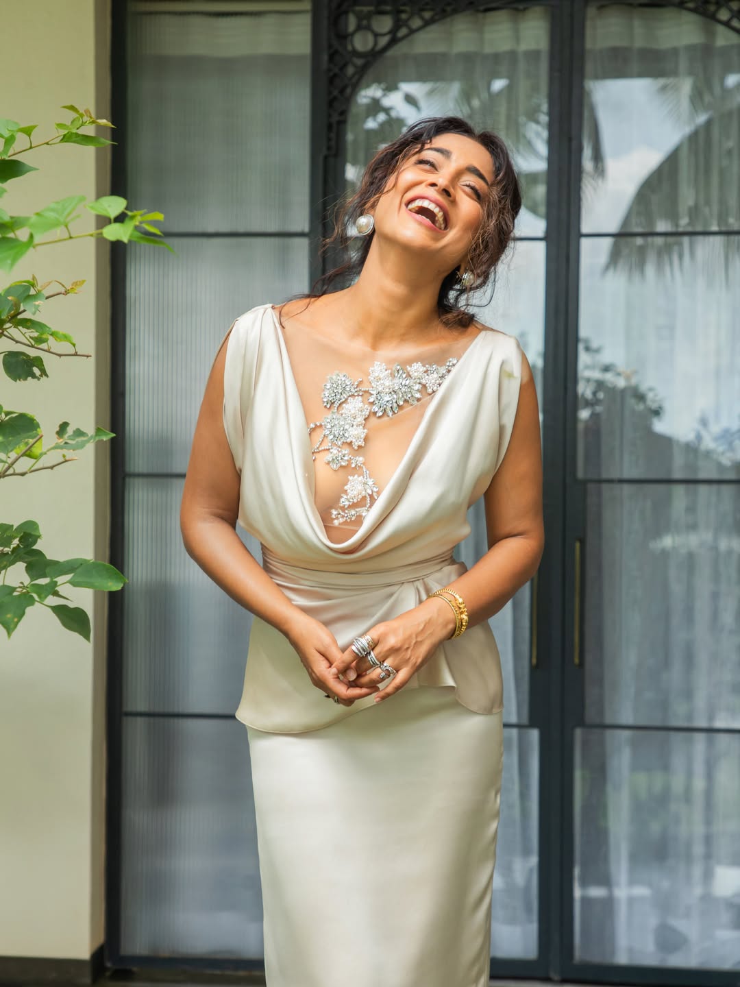 Shriya Saran Looks Ethereal in Stunning Cream Satin Gown