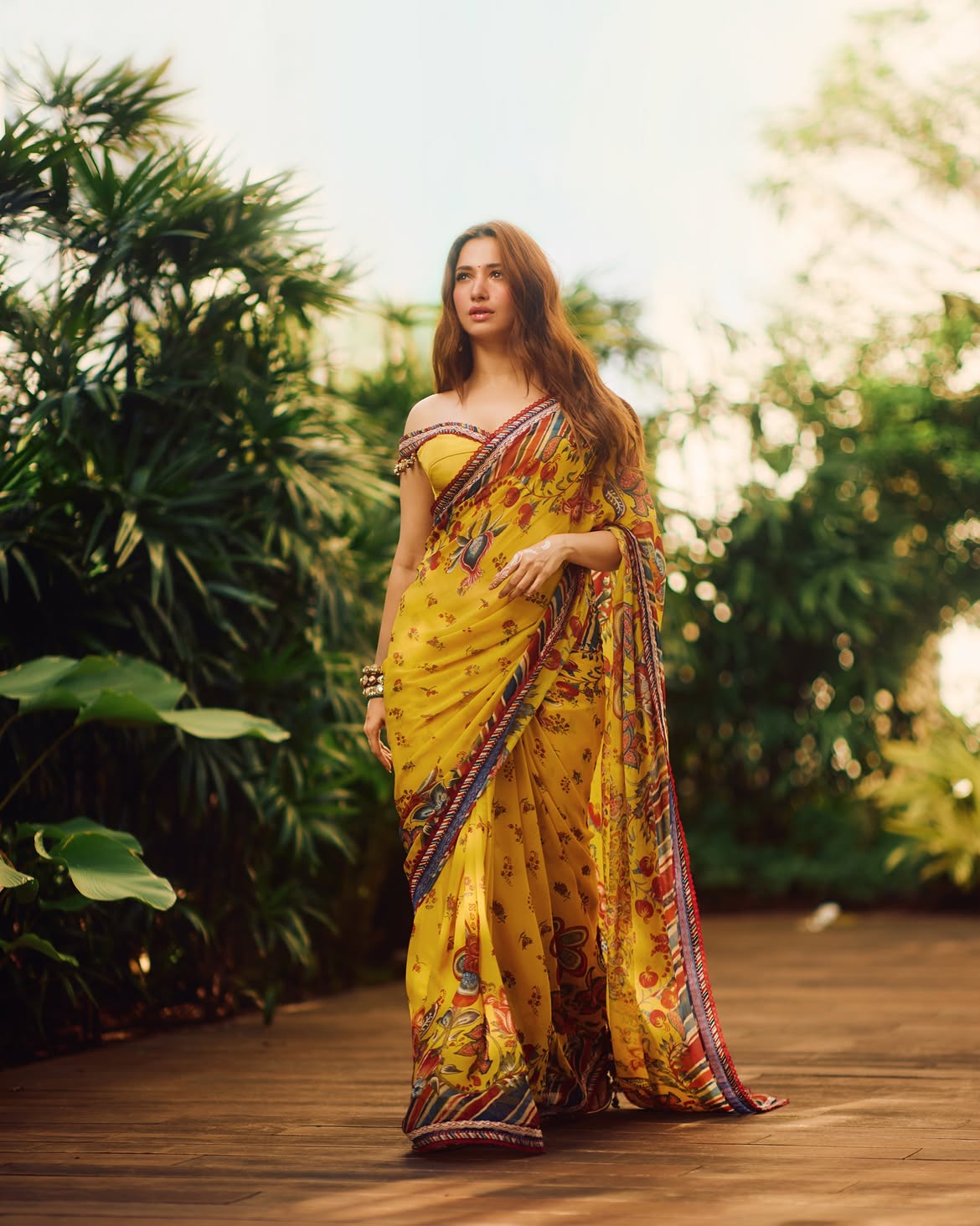 Tamannaah Bhatia Stuns In A Vibrant Yellow Floral Saree