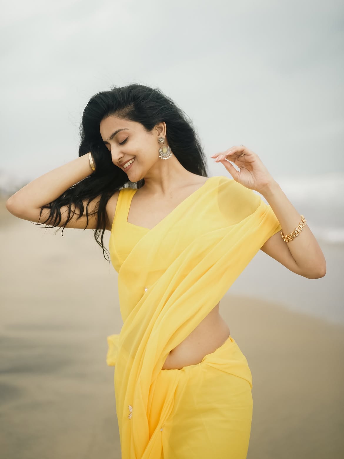 Avantika Mishras Dreamy Beach Look in Yellow saree Avantika Mishras Dreamy Beach Look in Yellow saree