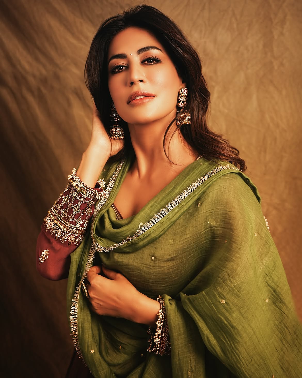 Chitrangda Singh Stuns in Elegant Olive Green Saree
