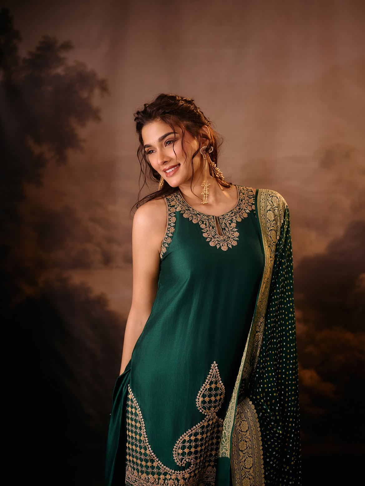 Saiee M Manjrekar Stuns in a Regal Emerald Green Ethnic Look
