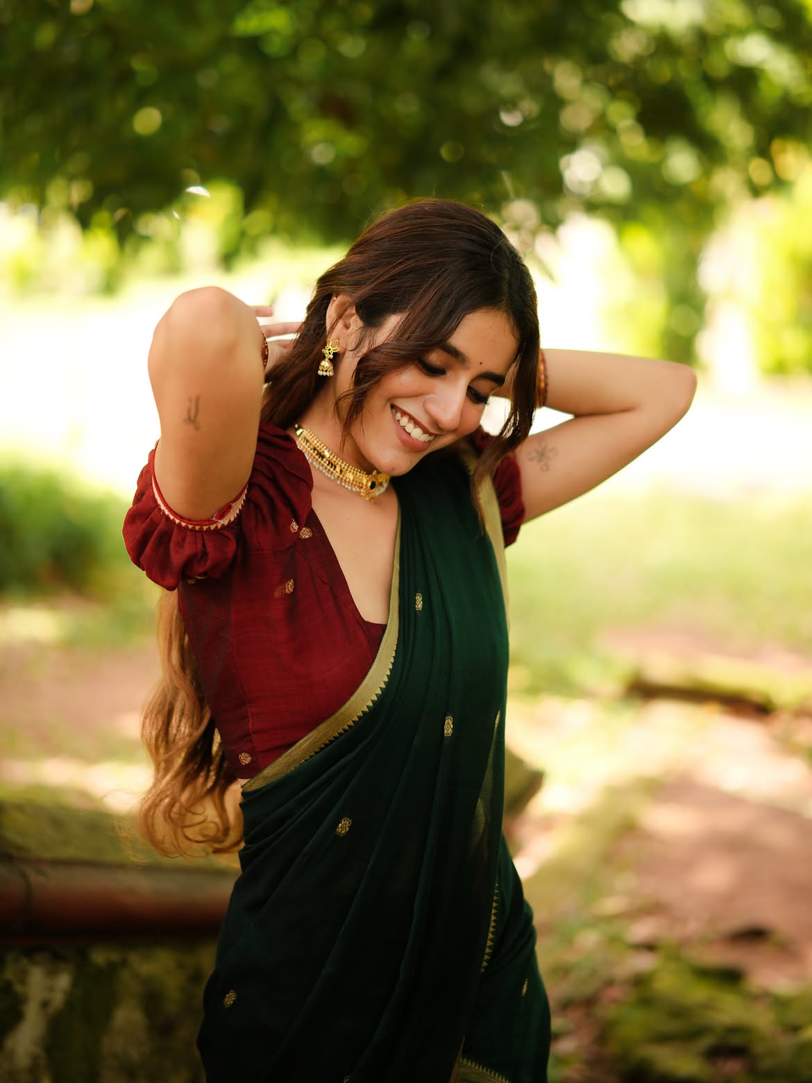 Priya Prakash Varriers Gorgeous Green Saree Looks